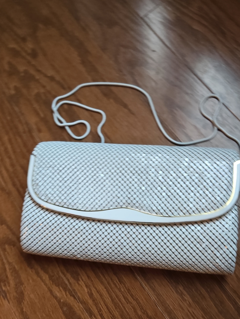 White Sparkle Evening Clutch Bag with Chain Strap